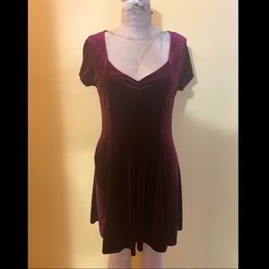 Cute, stretchy burgundy/maroon velvet mini dress